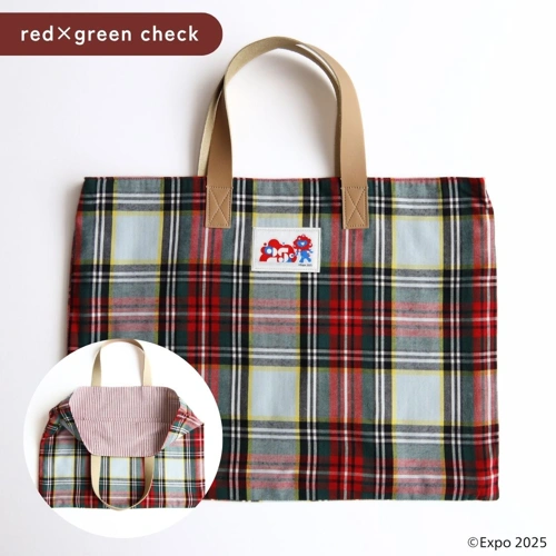 EXPO2025 ミャクミャク 播州織 横型 biscuit tote bag red×green check