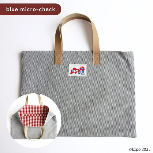 EXPO2025 ミャクミャク 播州織 横型 biscuit tote bag blue micro-check
