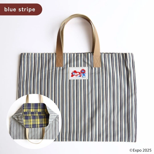 EXPO2025 ミャクミャク 播州織 横型 biscuit tote bag blue stripe