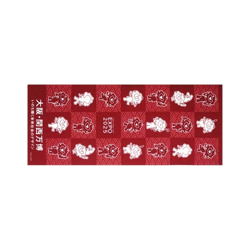 EXP02025 ミャクミャク 手ぬぐい 青海波柄 えんじ