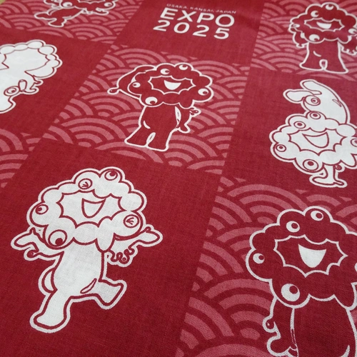 EXP02025 ミャクミャク 手ぬぐい 青海波柄 えんじ